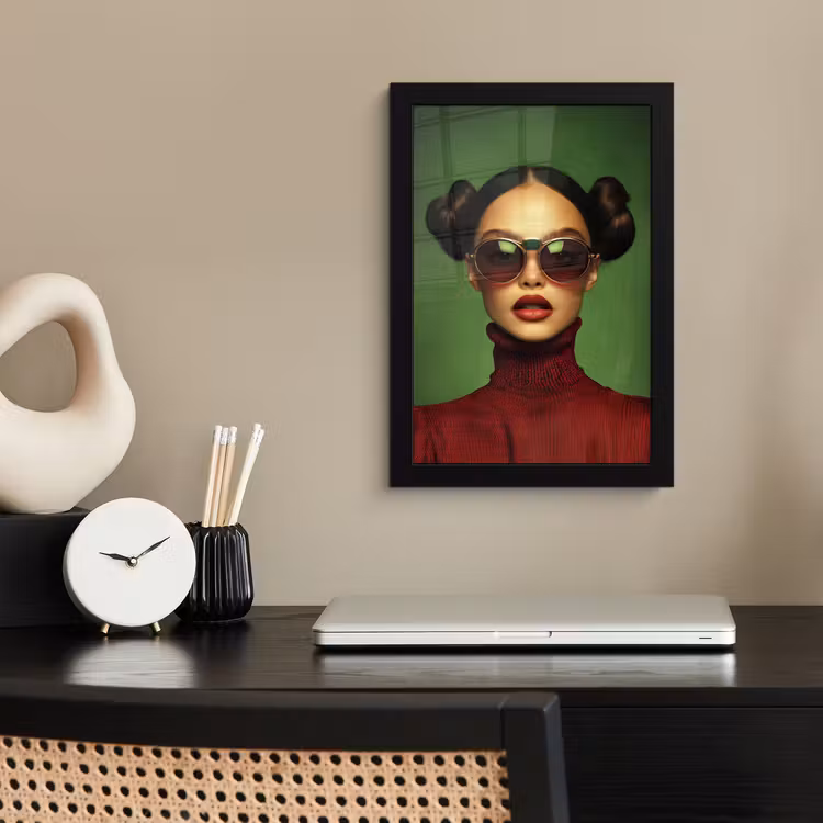 Vrouw - Groen - Bril - Aesthetic - Modern fotolijst zwart zonder passe partout klein -sfeer1