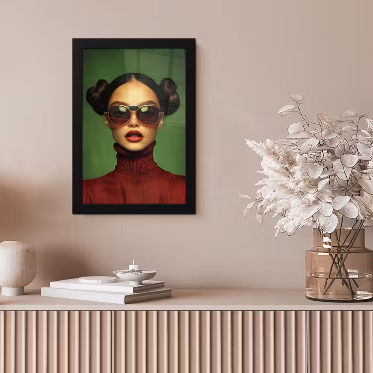 Vrouw - Groen - Bril - Aesthetic - Modern fotolijst zwart zonder passe partout klein -sfeer5