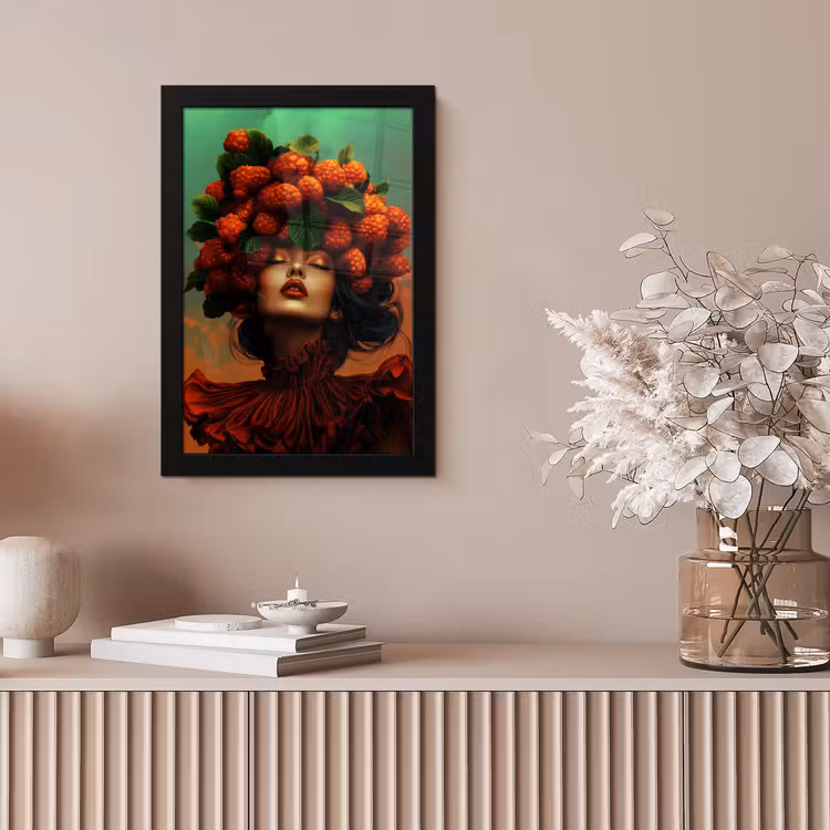 Vrouw - Frambozen - Bladeren fotolijst zwart zonder passe partout klein -sfeer5