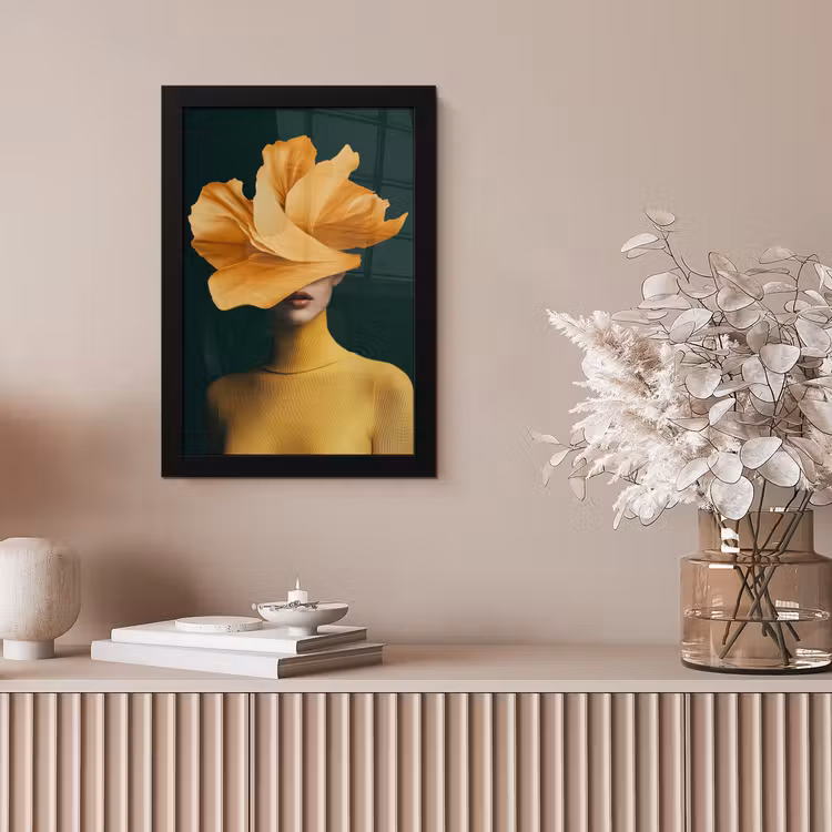 Vrouw - Hoed - Geel fotolijst zwart zonder passe partout klein -sfeer5