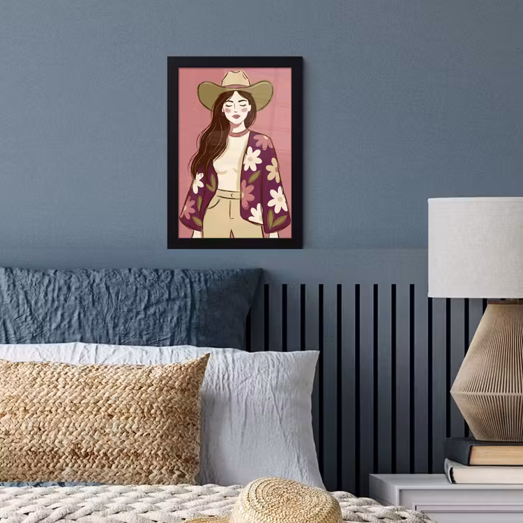 Vrouw - Hoed - Portret - Illustratie - Roze fotolijst zwart zonder passe partout klein -sfeer3