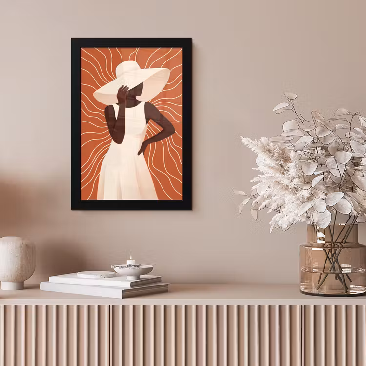 Vrouw - Hoed - Portret - Modern - Beige fotolijst zwart zonder passe partout klein -sfeer5