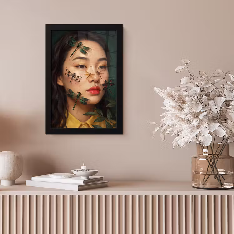 Vrouw - Insecten - Natuur - Portret - Groen fotolijst zwart zonder passe partout klein -sfeer5