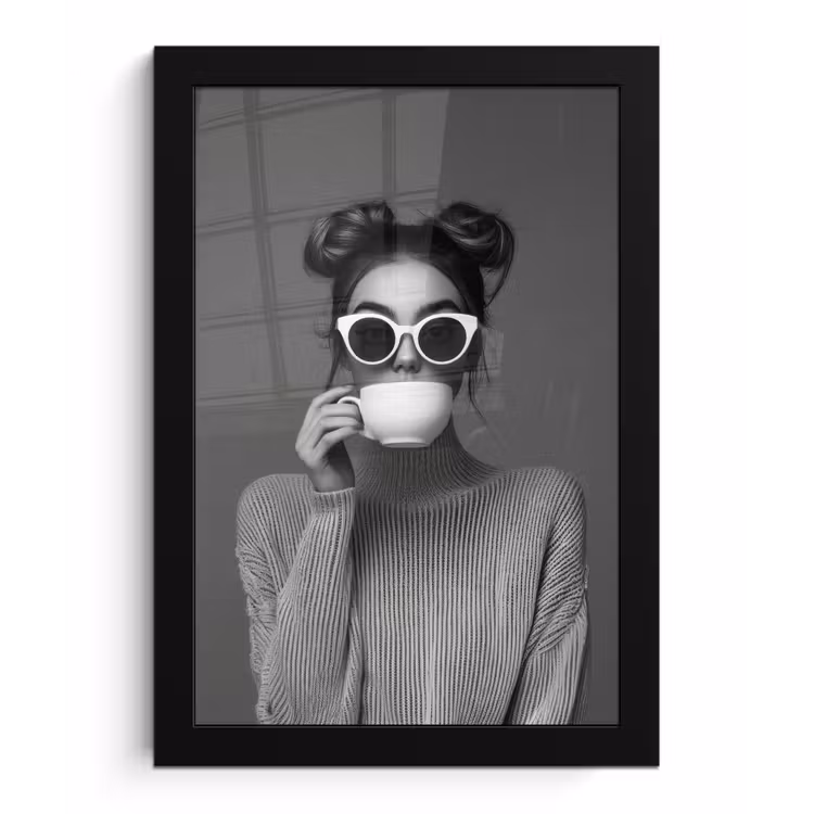 Vrouw - Koffie - Zwart - Wit fotolijst zwart zonder passe partout klein -3d