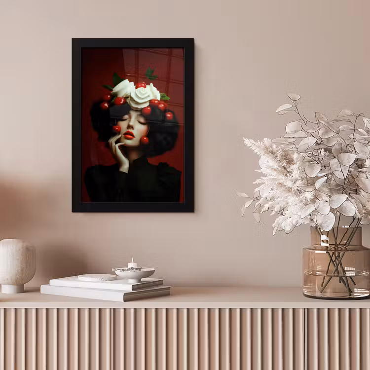 Vrouw - Kersen - Slagroom fotolijst zwart zonder passe partout klein -sfeer5