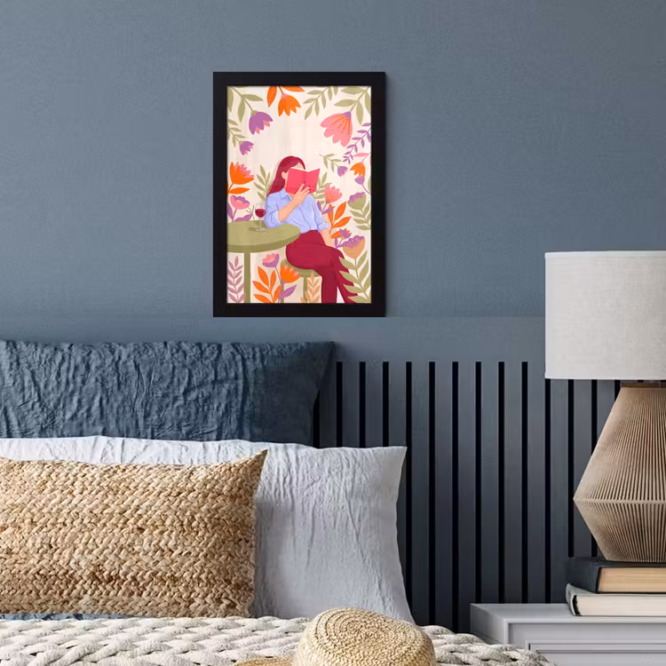 Vrouw - Lezen - Thuis - Modern - Bloemen fotolijst zwart zonder passe partout klein -sfeer3