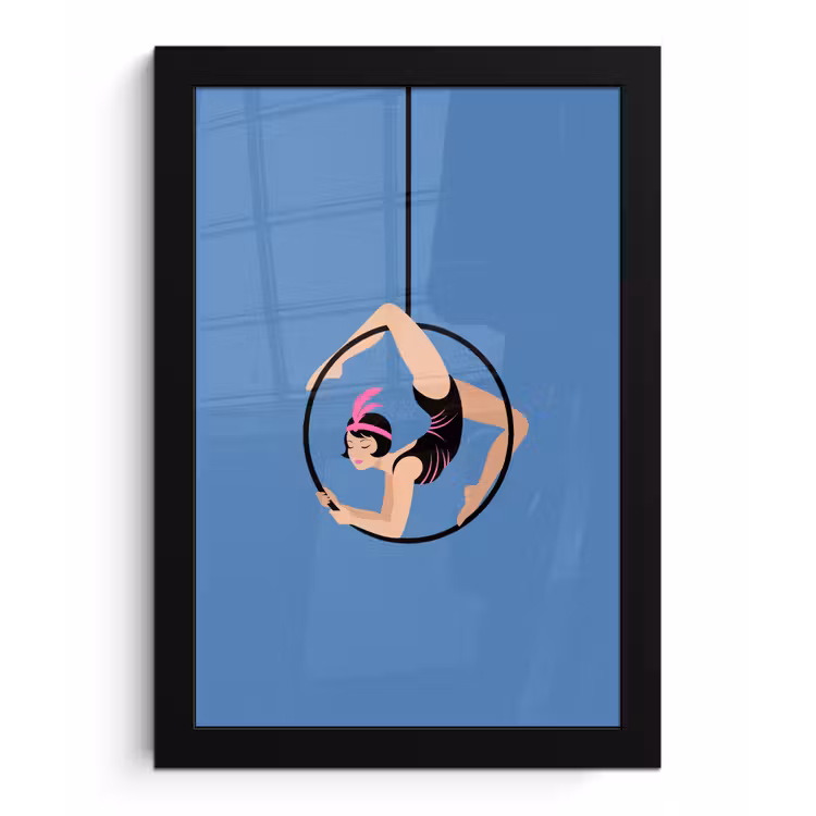 Vrouw - Aerial hoop - Art deco - Illustratie - Blauw fotolijst zwart zonder passe partout klein -3d