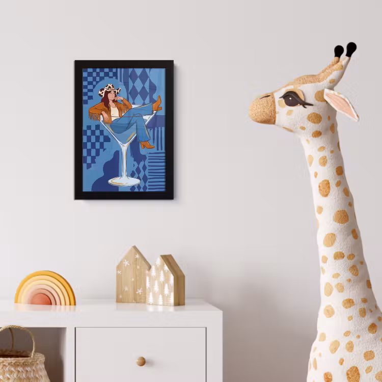 Vrouw - Martini glas - Abstract - Blauw - Kunst fotolijst zwart zonder passe partout klein -usfeer4_kinderkamer
