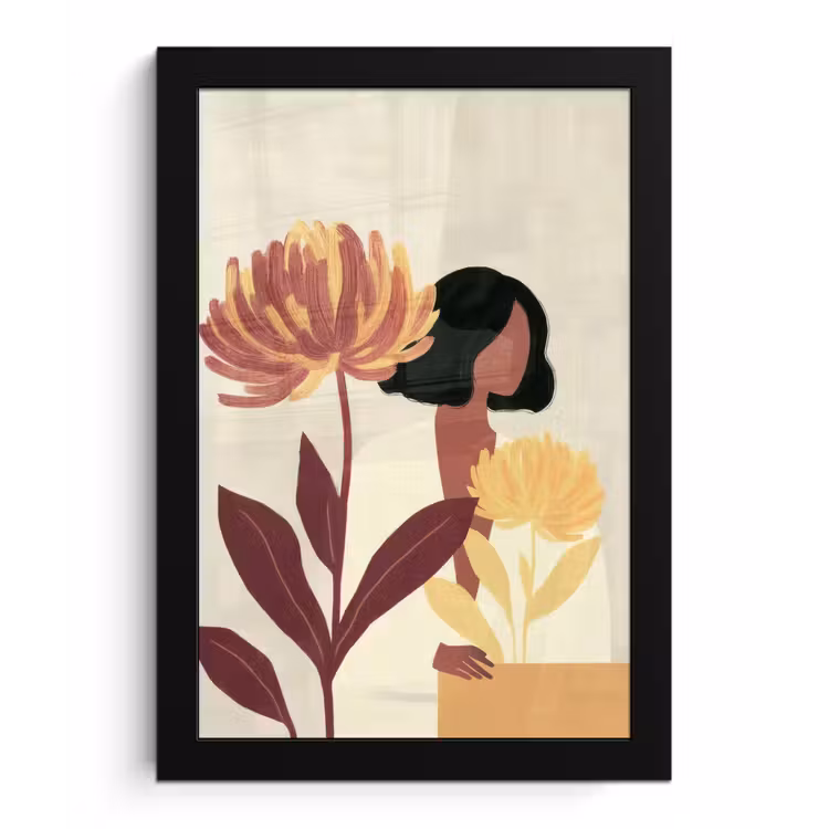 Vrouw - Minimalistisch - Bloem fotolijst zwart zonder passe partout klein -3d