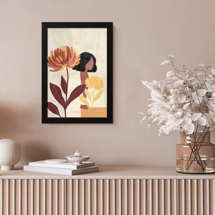 Vrouw - Minimalistisch - Bloem fotolijst zwart zonder passe partout klein -sfeer5
