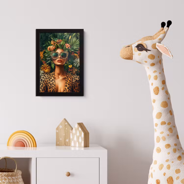 Vrouw - Panterprint - Jungle - Natuur - Luxe fotolijst zwart zonder passe partout klein -usfeer4_kinderkamer