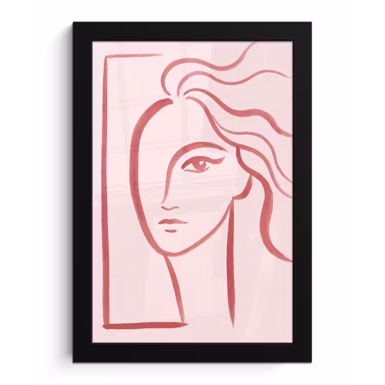Vrouw - Portret - Abstract - Lijnkunst - Rood fotolijst zwart zonder passe partout klein -3d