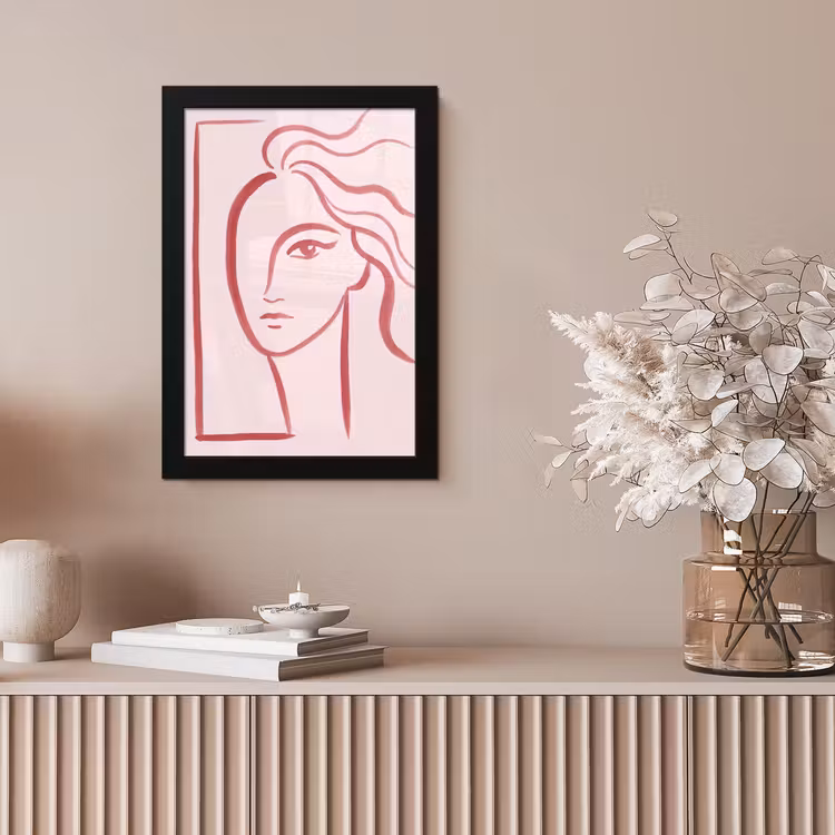 Vrouw - Portret - Abstract - Lijnkunst - Rood fotolijst zwart zonder passe partout klein -sfeer5