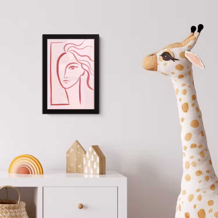 Vrouw - Portret - Abstract - Lijnkunst - Rood fotolijst zwart zonder passe partout klein -usfeer4_kinderkamer