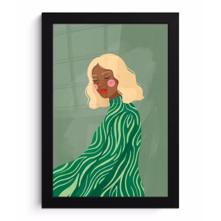 Vrouw - Portret - Illustratie - Modern - Groen fotolijst zwart zonder passe partout klein -3d