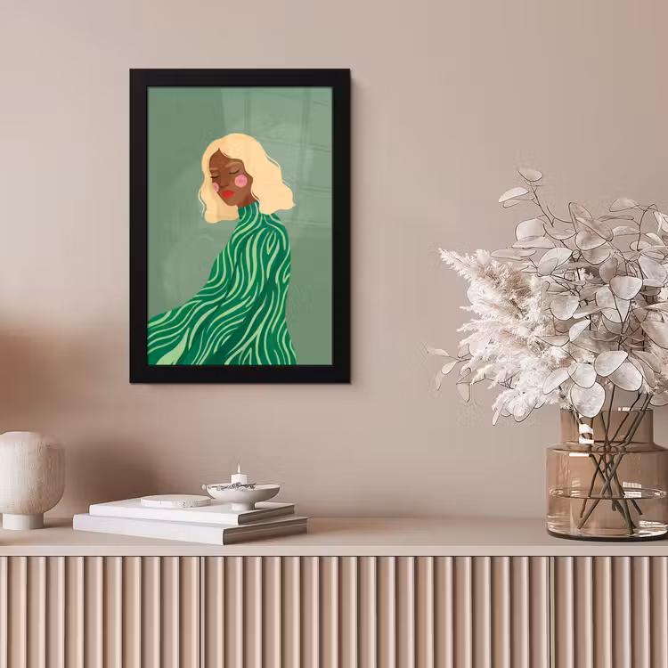 Vrouw - Portret - Illustratie - Modern - Groen fotolijst zwart zonder passe partout klein -sfeer5