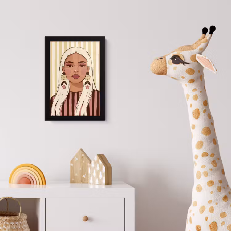 Vrouw - Portret - Illustratie - Modern - Roze fotolijst zwart zonder passe partout klein -usfeer4_kinderkamer