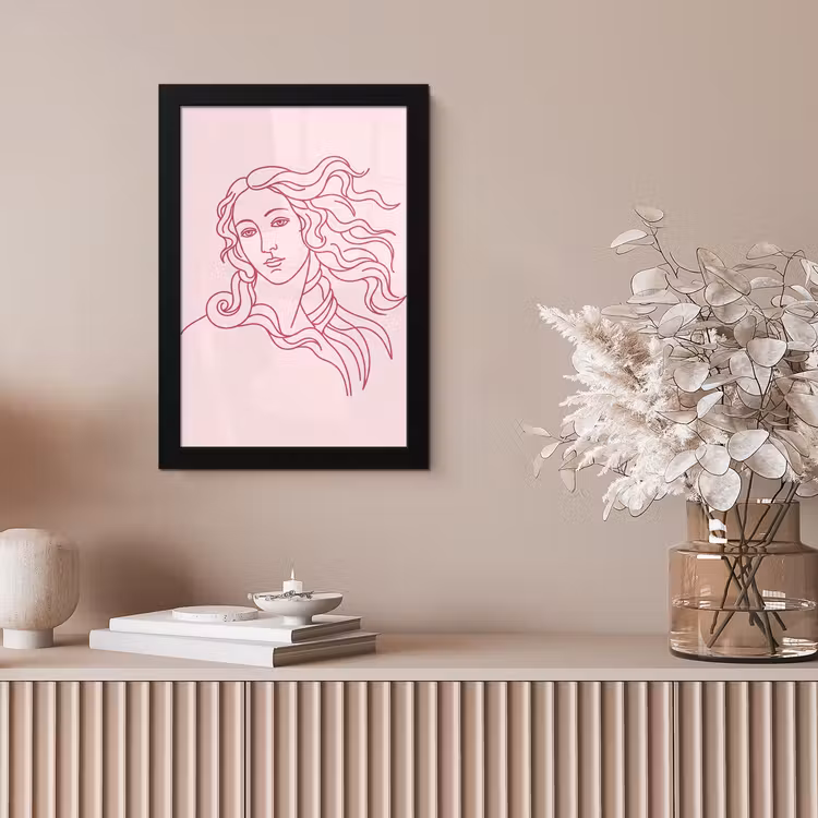 Vrouw - Portret - Klassiek - Line-art - Roze fotolijst zwart zonder passe partout klein -sfeer5