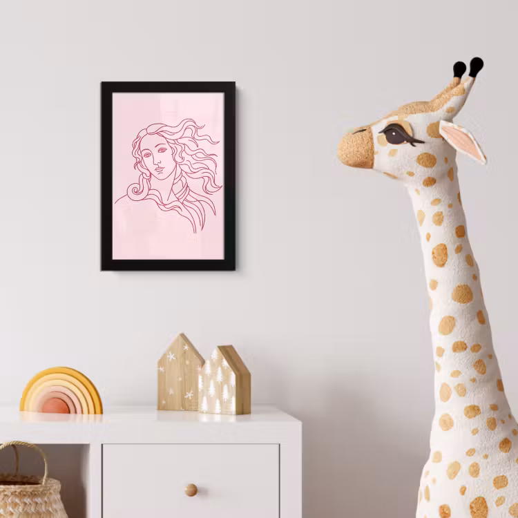 Vrouw - Portret - Klassiek - Line-art - Roze fotolijst zwart zonder passe partout klein -usfeer4_kinderkamer