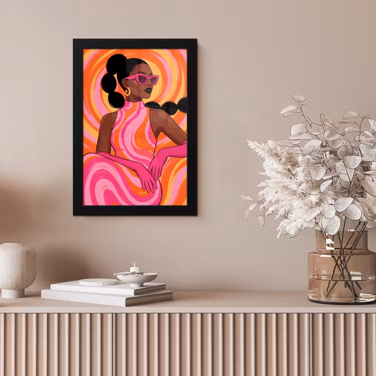 Vrouw - Portret - Kunst - Abstract - Roze fotolijst zwart zonder passe partout klein -sfeer5