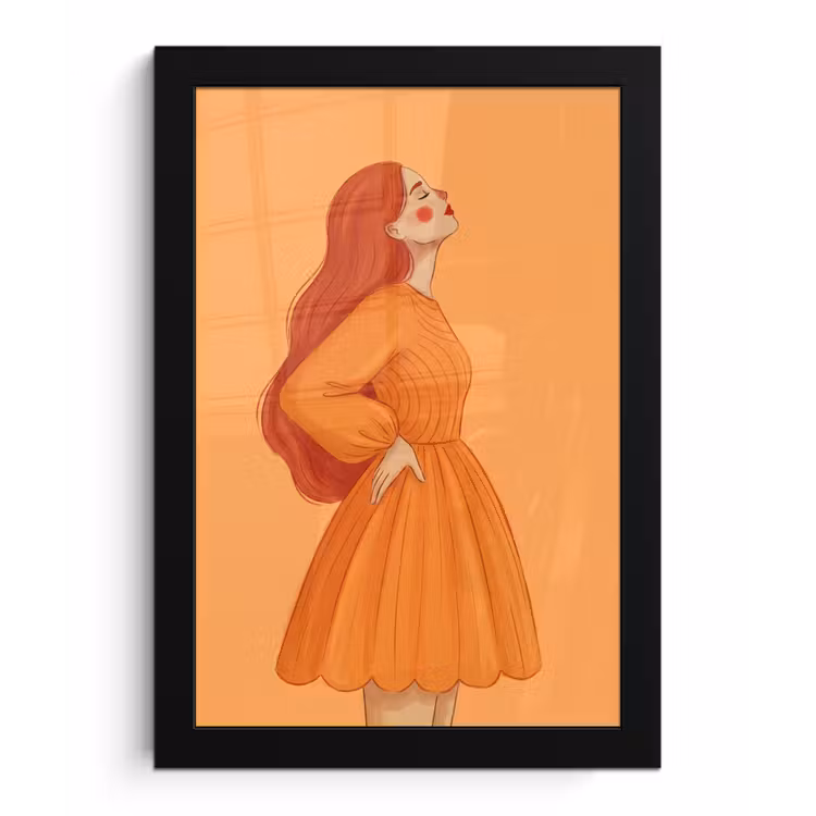 Vrouw - Profiel - Mensen - Modern - Oranje fotolijst zwart zonder passe partout klein -3d