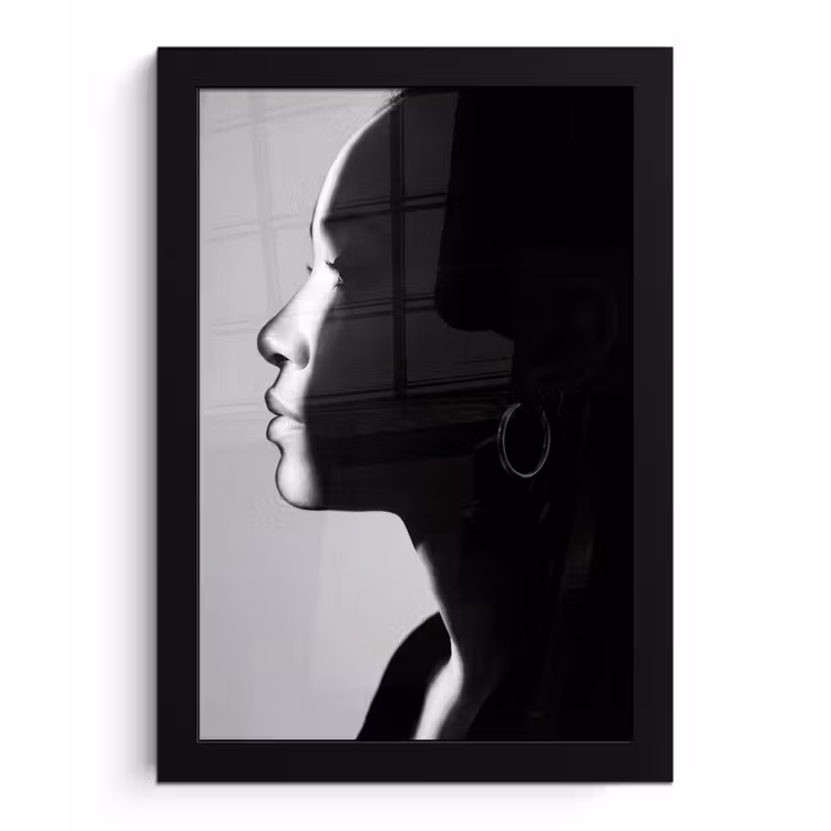 Vrouw - Profiel - Mensen - Zwart-wit fotolijst zwart zonder passe partout klein -3d