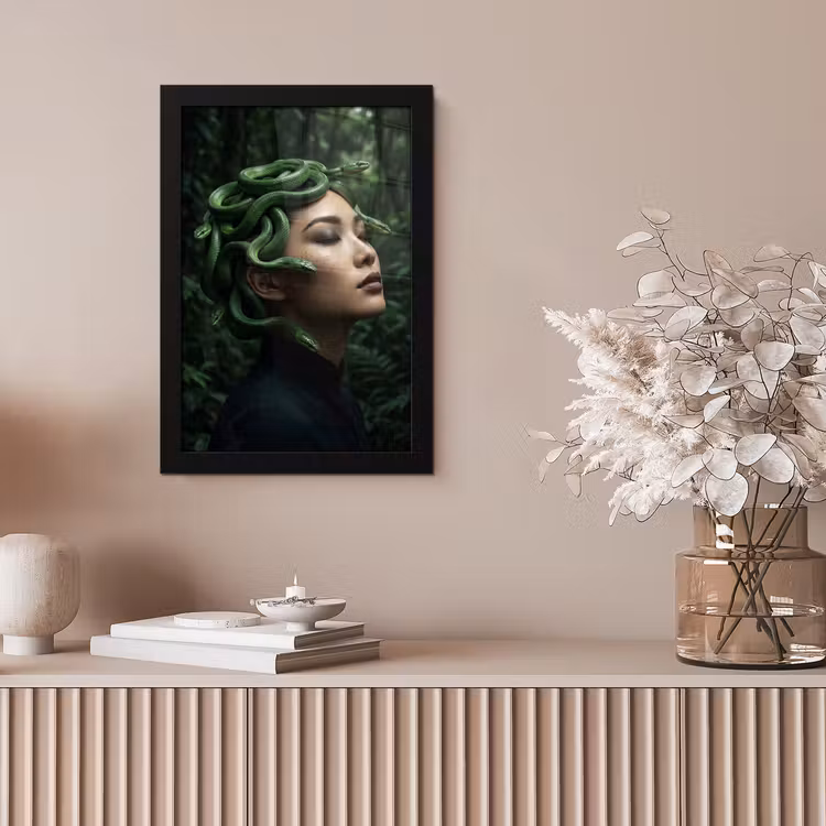 Vrouw - Slang - Natuur - Mystiek - Groen fotolijst zwart zonder passe partout klein -sfeer5
