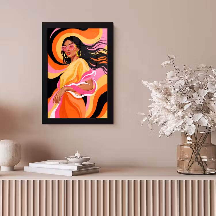Vrouw - Zonnebril - Abstract - Kleurrijk fotolijst zwart zonder passe partout klein -sfeer5