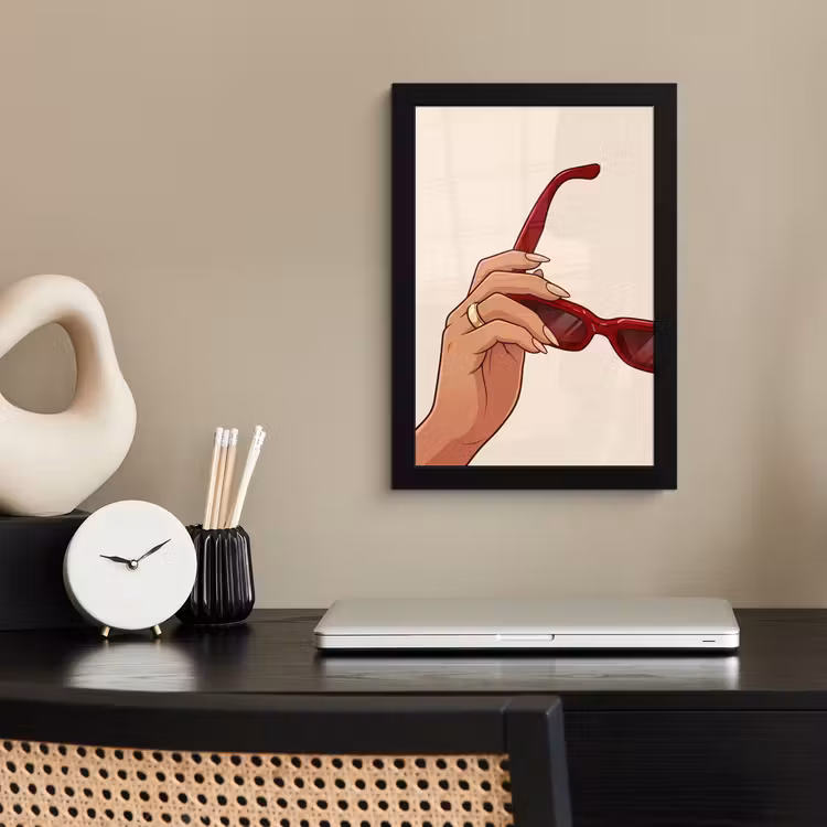 Vrouw - Zonnebril - Mode - Rood - Illustratie fotolijst zwart zonder passe partout klein -sfeer1