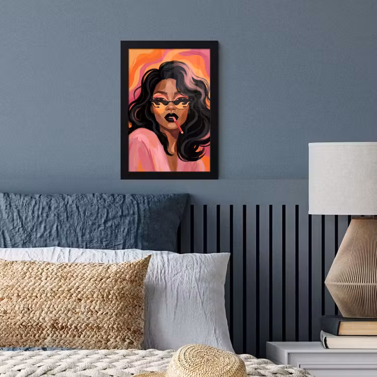 Vrouw - Zonnebril - Modern - Portret - Oranje fotolijst zwart zonder passe partout klein -sfeer3