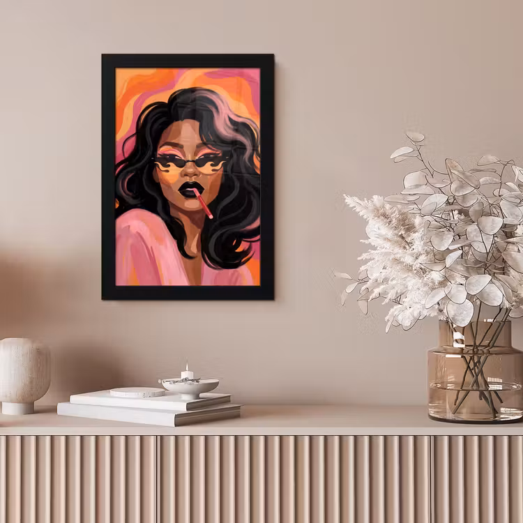 Vrouw - Zonnebril - Modern - Portret - Oranje fotolijst zwart zonder passe partout klein -sfeer5