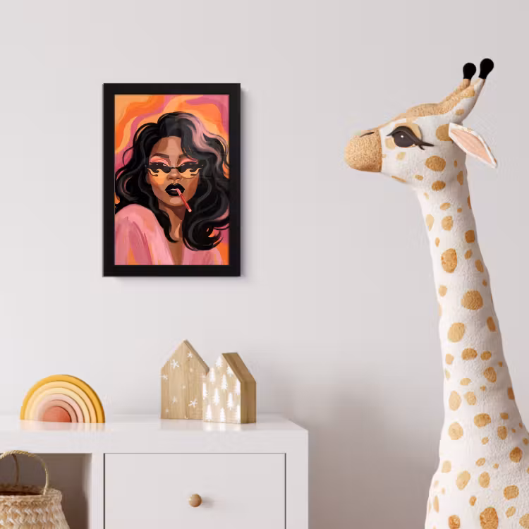 Vrouw - Zonnebril - Modern - Portret - Oranje fotolijst zwart zonder passe partout klein -usfeer4_kinderkamer
