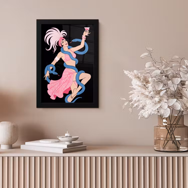 Vrouw - Danseres - Slangen - Art Deco - Roze fotolijst zwart zonder passe partout klein -sfeer5