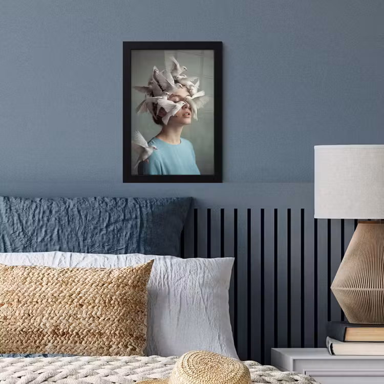 Vrouw - Vogels - Abstract - Modern - Wit fotolijst zwart zonder passe partout klein -sfeer3