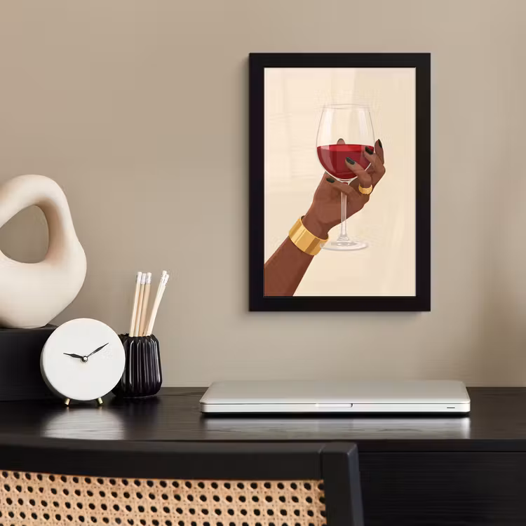 Vrouw - Wijn - Glas - Illustratie - Rood fotolijst zwart zonder passe partout klein -sfeer1