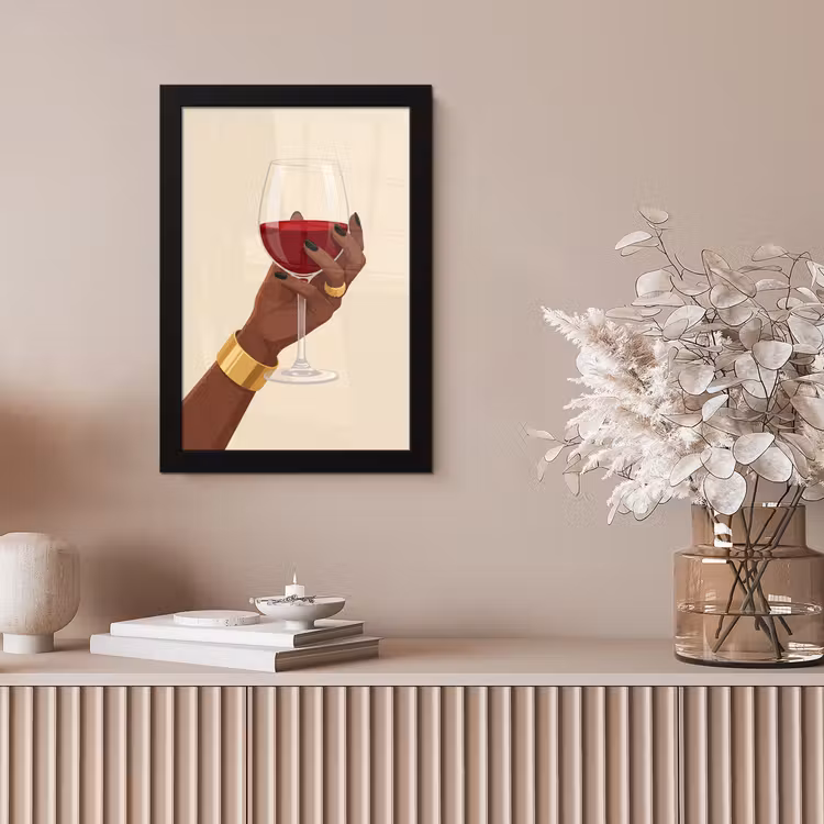 Vrouw - Wijn - Glas - Illustratie - Rood fotolijst zwart zonder passe partout klein -sfeer5