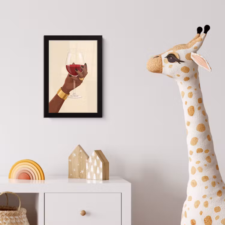 Vrouw - Wijn - Glas - Illustratie - Rood fotolijst zwart zonder passe partout klein -usfeer4_kinderkamer