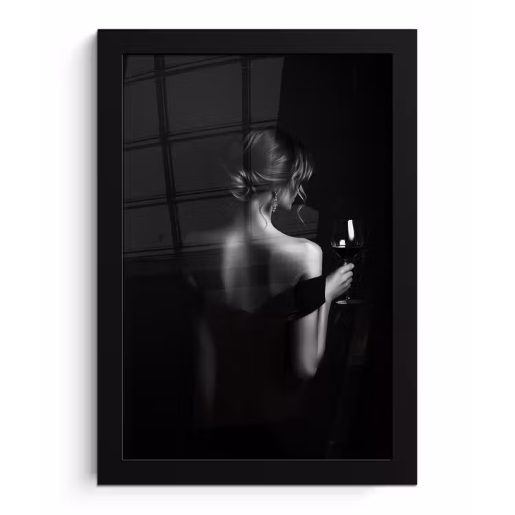 Vrouw - Wijn - Jurk fotolijst zwart zonder passe partout klein -3d
