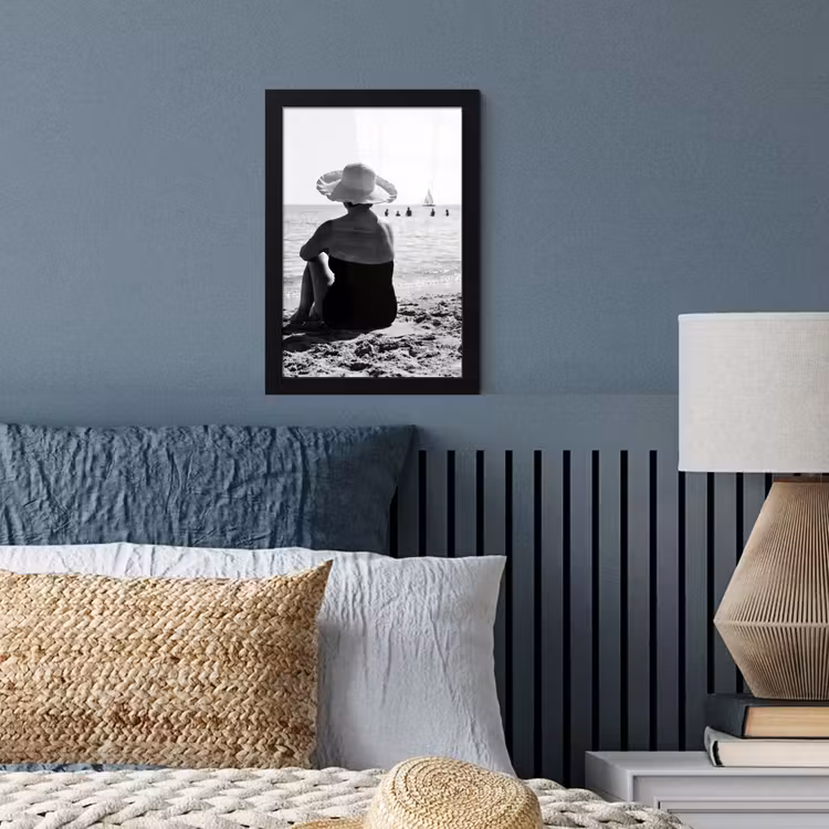 Vrouwen - Zonnehoed - Strand - Zwart - Wit fotolijst zwart zonder passe partout klein -sfeer3