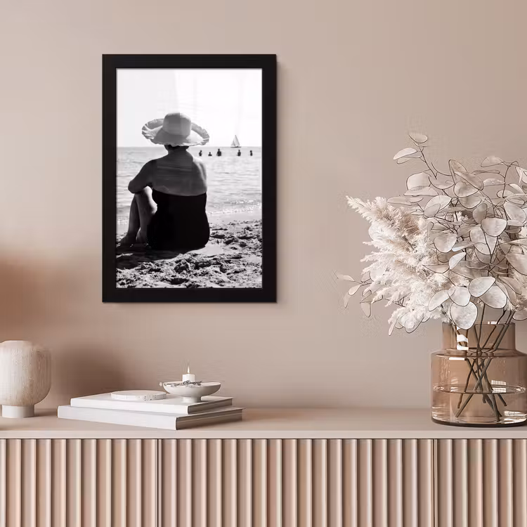 Vrouwen - Zonnehoed - Strand - Zwart - Wit fotolijst zwart zonder passe partout klein -sfeer5