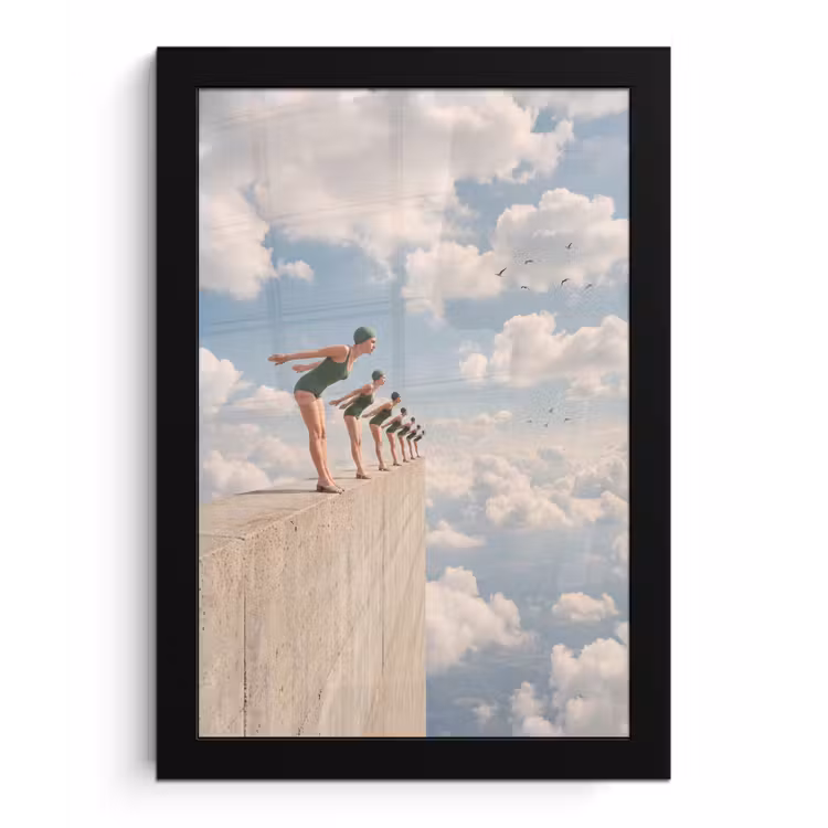 Bilder mit Rahmen - Frauen – Tauchhaltung – Wolken - Vrouwen - Duikhouding - Wolken fotolijst zwart zonder passe partout klein