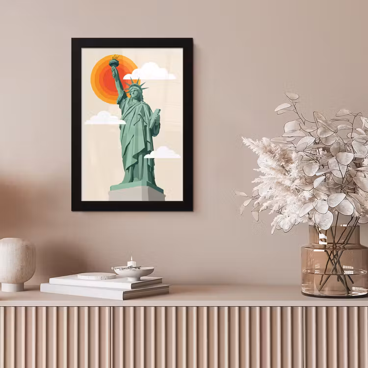 Vrijheidsbeeld - New York - Zon - Modern fotolijst zwart zonder passe partout klein -sfeer5