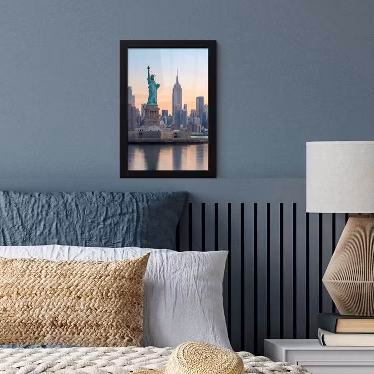 Vrijheidsbeeld - New York - Zonsopgang - Stad - Architectuur fotolijst zwart zonder passe partout klein -sfeer3