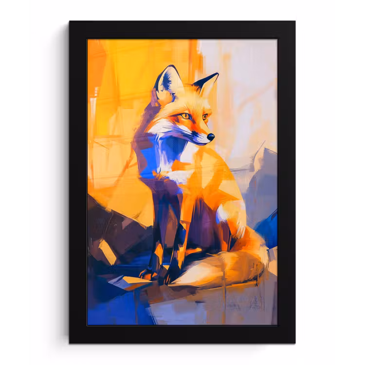 Vos - Oranje - Vormen - Abstract fotolijst zwart zonder passe partout klein -3d