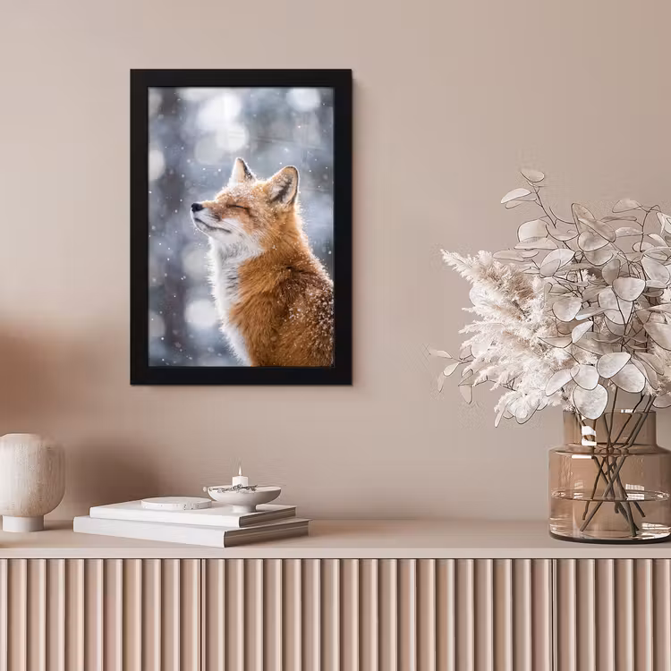 Vos - Sneeuwval - Portret - Winter - Sfeervol fotolijst zwart zonder passe partout klein -sfeer5