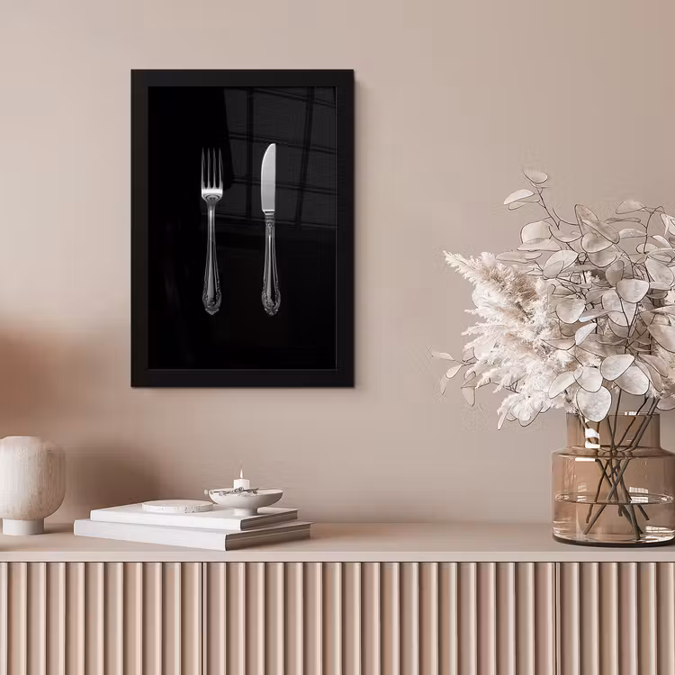Vork - Mes - Zilver fotolijst zwart zonder passe partout klein -sfeer5