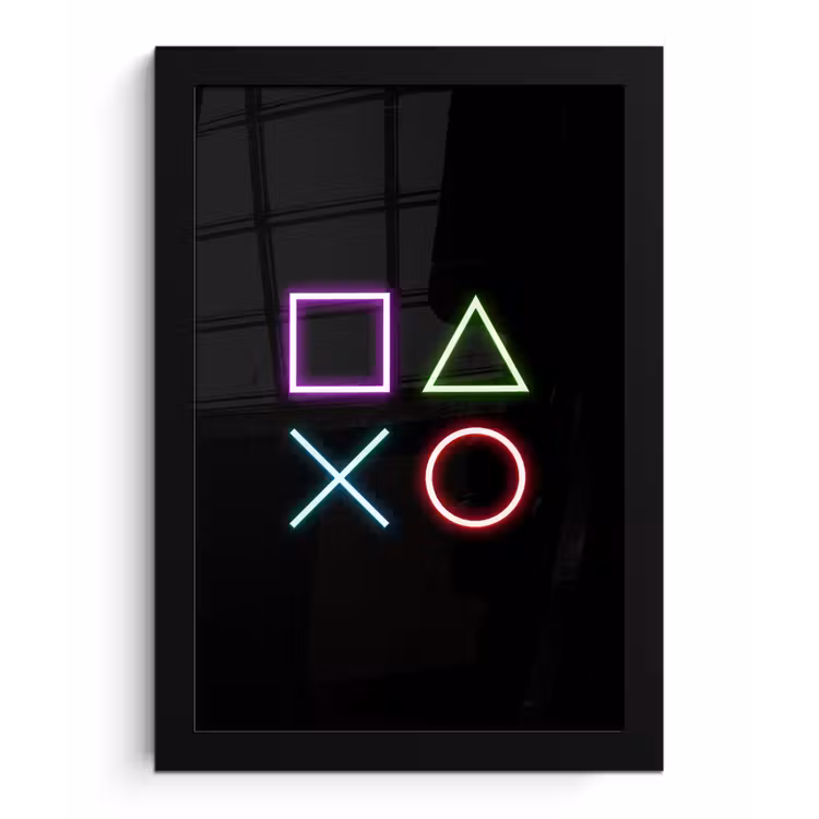 Gaming - Neon - Console - Zwart - Controller - Gamen fotolijst zwart zonder passe partout klein -3d