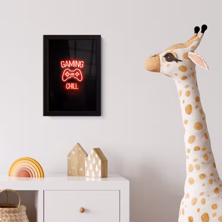 Gaming - Quotes - Gaming and chill - Neon - Rood fotolijst zwart zonder passe partout klein -usfeer4_kinderkamer