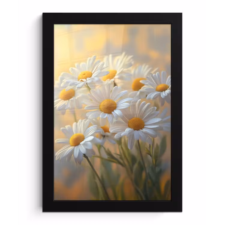 Madeliefjes - Wit - Zonlicht fotolijst zwart zonder passe partout klein -3d