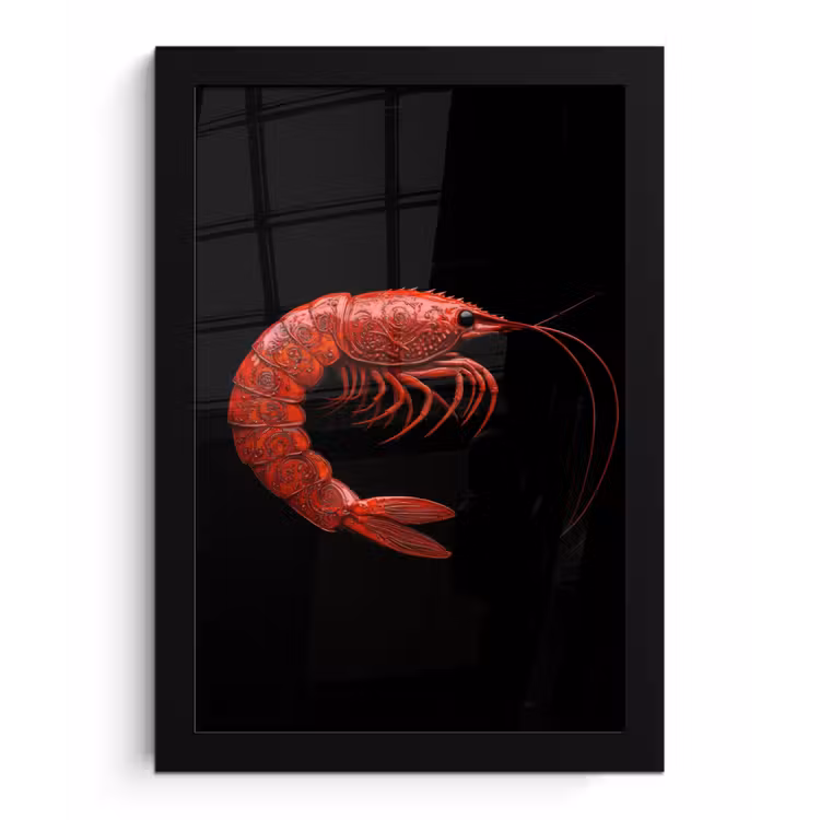 Garnaal - Rood - Dieren fotolijst zwart zonder passe partout klein -3d